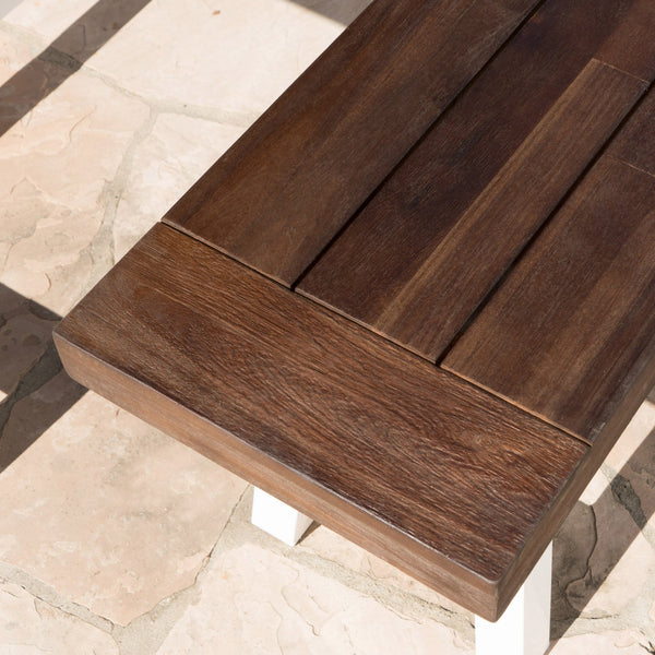 English Elm Dark Acacia Slatted Dining Bench Handcrafted with Iron Frame for Farmhouse Spaces 54562.00MP1SBRN