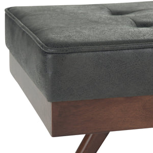 English Elm Pierce Mid Century Ottoman Bench with Distressed Vegan Faux Leather, Tufted Cushion & Solid Wood Base Black B136P159226