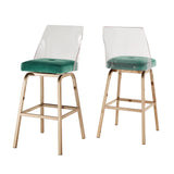 Homelegance By Top-Line Darrion Velvet Bar Height Swivel Stools (Set of 2) Teal Metal