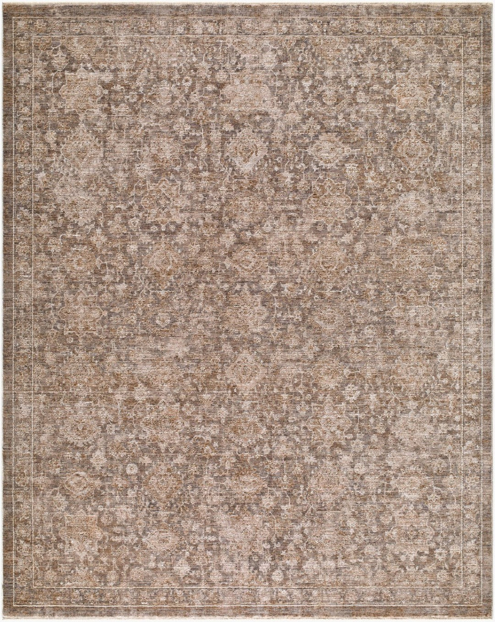 Livabliss Demre Traditional Fringe Polyester Area Rug Turkey Woven for Large Living Spaces Charcoal, Brown 10' x 14' DMM2301-1014
