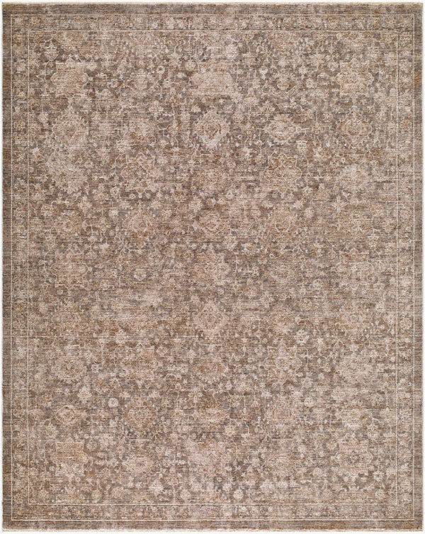 Livabliss Demre Traditional Fringe Polyester Area Rug Turkey Woven for Large Living Spaces Charcoal, Brown 10' x 14' DMM2301-1014