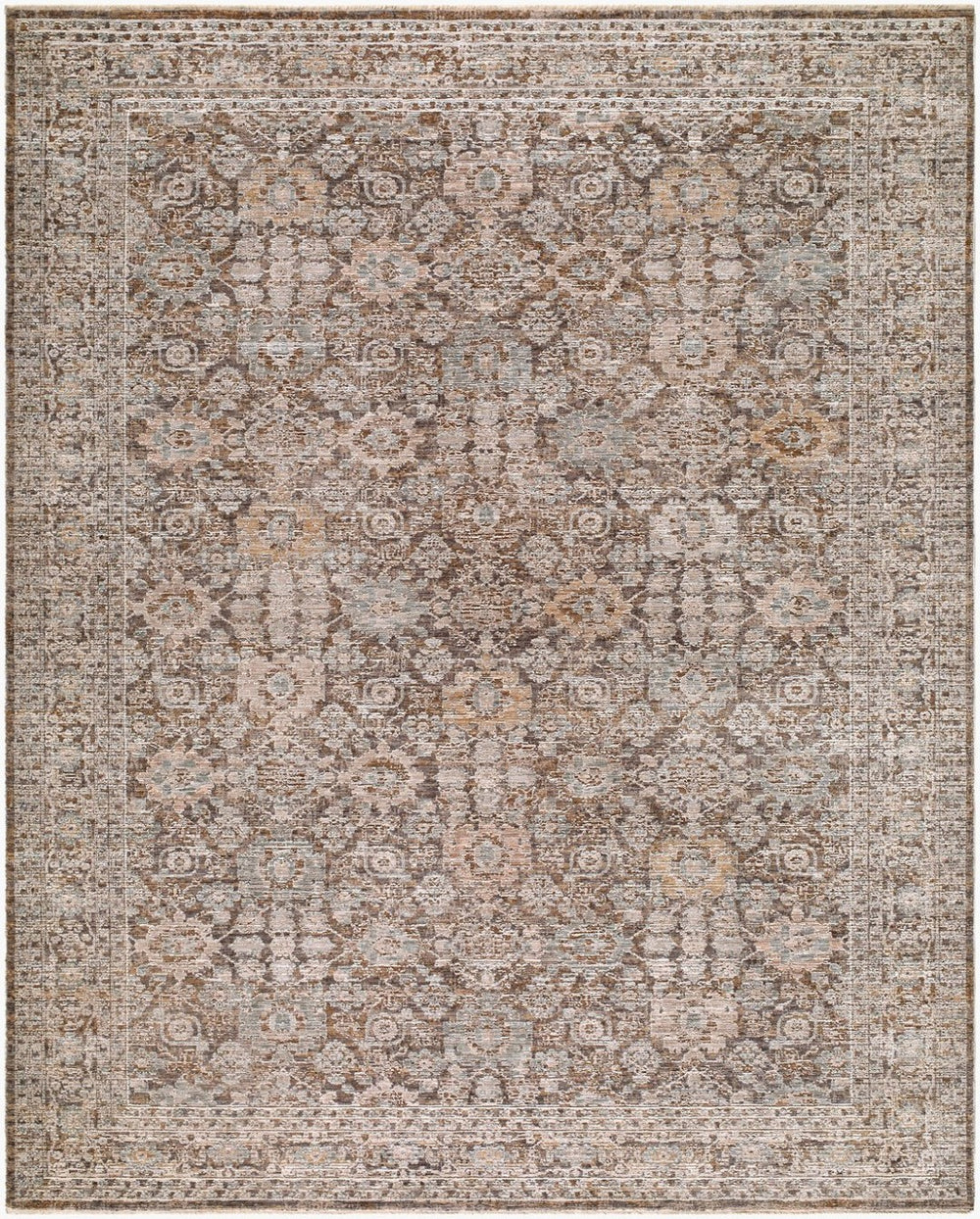 Livabliss Demre Traditional Medallion Area Rug Fringed Polyester Woven in Turkey for Living Rooms Charcoal, Brown 7'10" x 10' DMM2309-71010