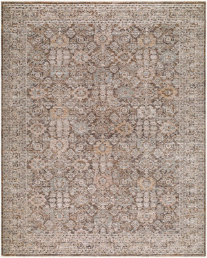Livabliss Demre Traditional Medallion Area Rug Fringed Polyester Woven in Turkey for Living Rooms Charcoal, Brown 7'10" x 10' DMM2309-71010