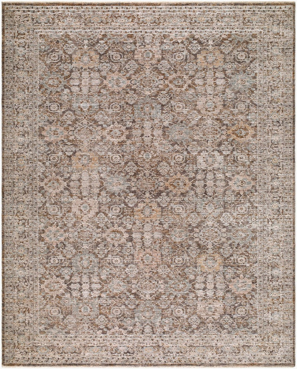 Livabliss Demre Traditional Medallion Area Rug Fringed Polyester Woven in Turkey for Living Rooms Charcoal, Brown 7'10" x 10' DMM2309-71010