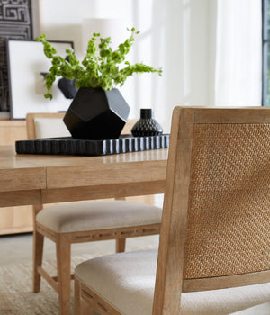 Hooker Furniture Retreat Raffia-Back Side Chair With Wiley Snow Performance Fabric, Rope Trim & Dune Wood Finish 6950-75310-80