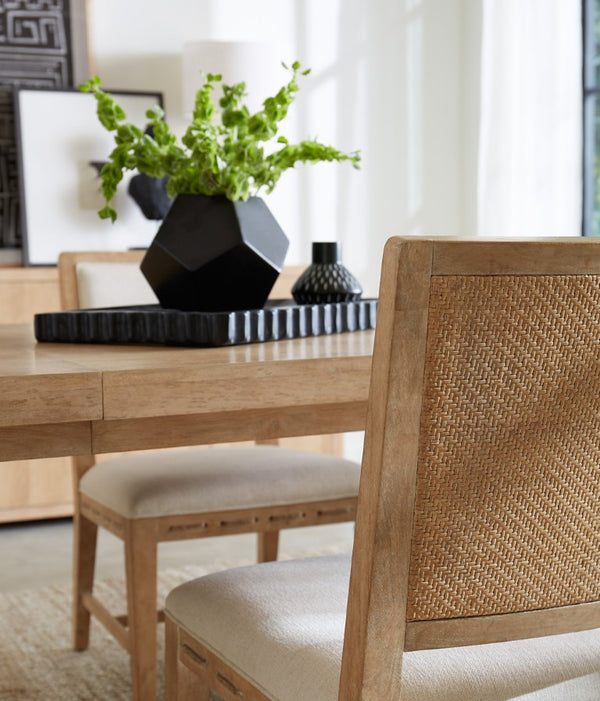 Hooker Furniture Retreat Raffia-Back Side Chair With Wiley Snow Performance Fabric, Rope Trim & Dune Wood Finish 6950-75310-80