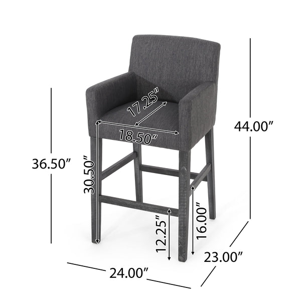English Elm Upholstered Counter Stools Set of Two with Armrests Rubberwood Base Kitchen Island 71253.00CHAR-2