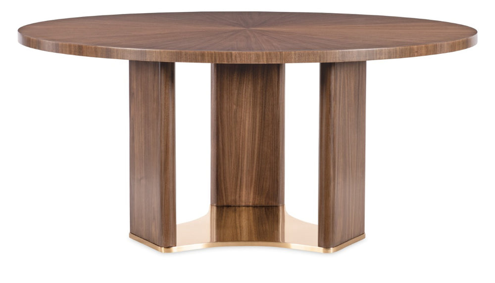 Hooker Furniture Eleana 66" Round Dining Table With Starburst Walnut Top & Sunlit Bronze Pedestal — Seats 6–8 7252-75201-85