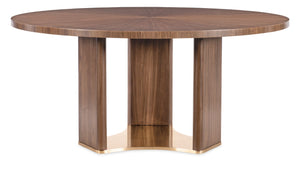 Hooker Furniture Eleana 66" Round Dining Table With Starburst Walnut Top & Sunlit Bronze Pedestal — Seats 6–8 7252-75201-85