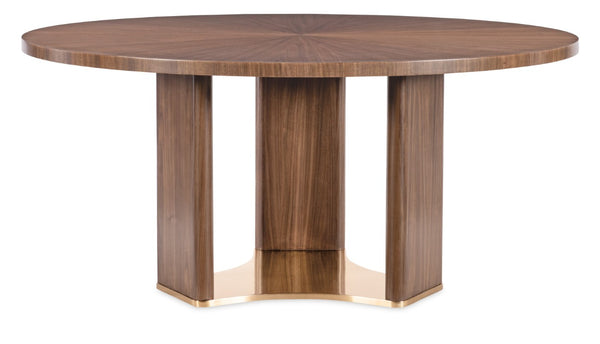 Hooker Furniture Eleana 66" Round Dining Table With Starburst Walnut Top & Sunlit Bronze Pedestal — Seats 6–8 7252-75201-85