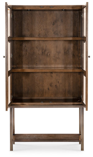 Hooker Furniture Melange Mulholland Oak Veneer Display Cabinet with Led Lighting and Bronze Accents 628-75018-82