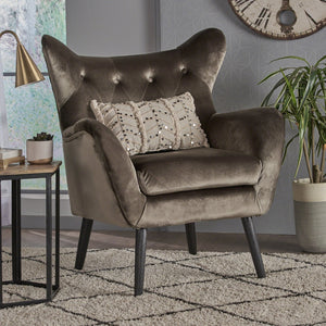 English Elm Arm Chair Tufted Velvet Wingback with Oak Frame and Tapered Legs for Living Room 56589.00NVLTGRY