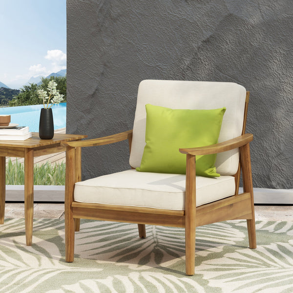 English Elm Christopher Knight Home® - Club Chairs Laurent Teak Finish Acacia Outdoor Chair, 500lb Capacity, Weather-Resistant Slat Design, Thick Cushion 68624.00BGE