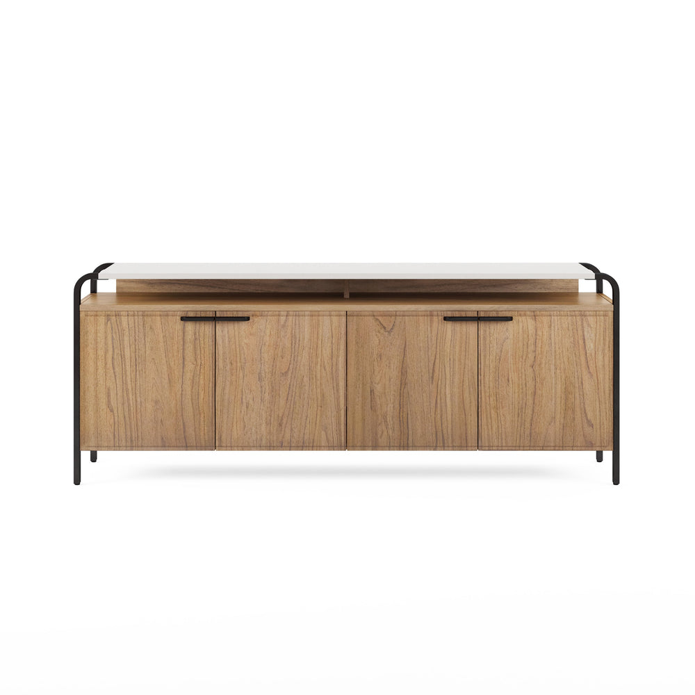 A.R.T. Furniture Portico Contemporary Entertainment Console With Adjustable Shelves & Soft-close Doors In Two Tones Brown, White Parawood Solids,Mindi Veneers,Resin,Steel 323423-3351