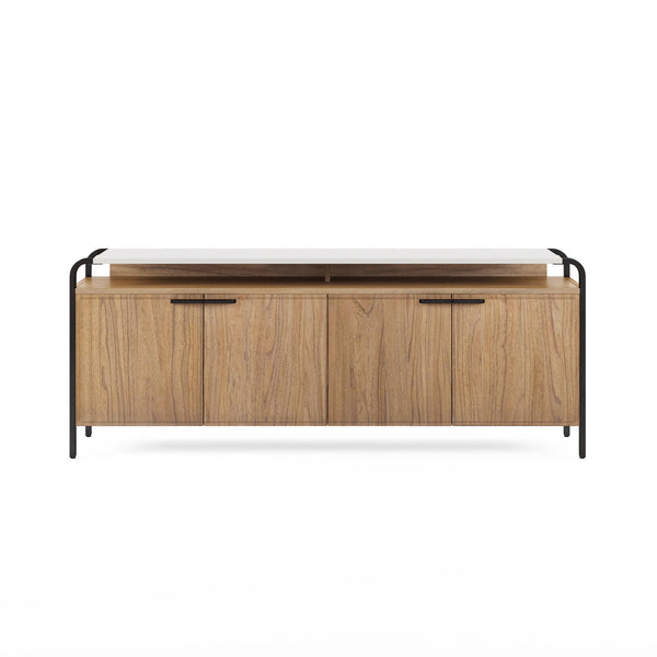 A.R.T. Furniture Portico Contemporary Entertainment Console With Adjustable Shelves & Soft-close Doors In Two Tones Brown, White Parawood Solids,Mindi Veneers,Resin,Steel 323423-3351