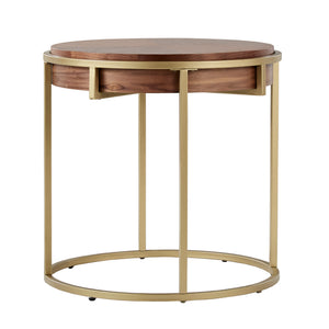 Homelegance By Top-Line Piper Round End Table with Gold Metal Base Natural Engineered Wood