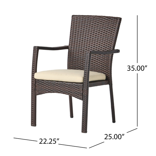 English Elm Christopher Knight Home® - 4-PCS Corsica KD Dining Chair Set - Brown Wicker Outdoor Seating with Water-Resistant Removable Cushions and Neutral Design 56424.00-4