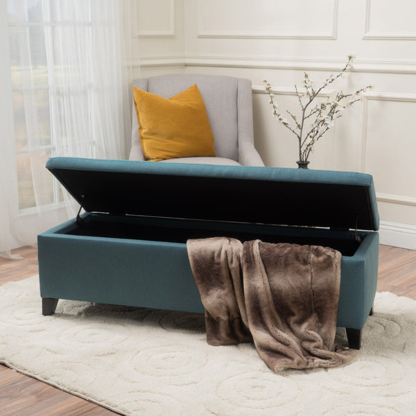 English Elm Ottoman Bench Seat with Lift Top Hidden Storage Polyester Upholstered Entryway Piece Teal 60159.00DTE
