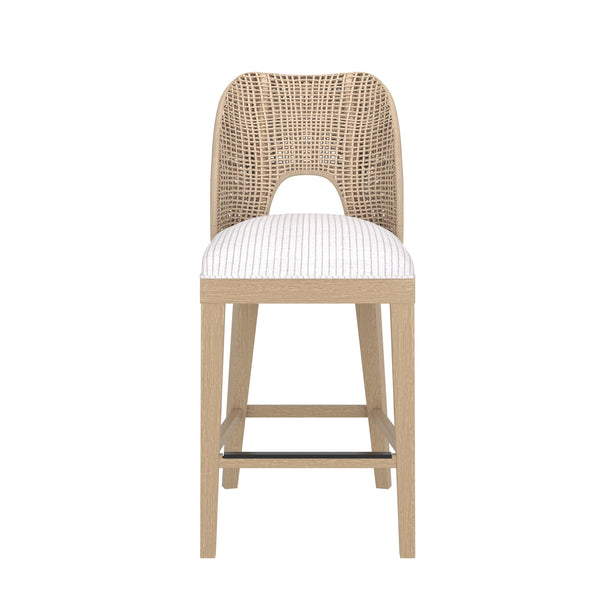A.R.T. Furniture Frame Woven Counter Stool - Modern Design With Natural Cane Back & Striped Upholstered Seat, Chic Look Brown Ash & Poplar Solid,Plank,Effect Flakey & Quarter,Sawn Oak Veneer,Cane,Foam,Fabric 278209-2335cl