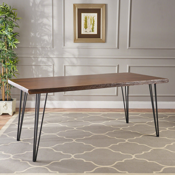 English Elm Christopher Knight Home® - DINING Faux Live Edge Fir Veneer Table with Black Hairpin Iron Legs, Natural Industrial Style 62137.00