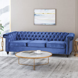 Christopher Knight Home® - Noble House - Parkhurst Tufted Chesterfield Velvet 3 Seater Sofa