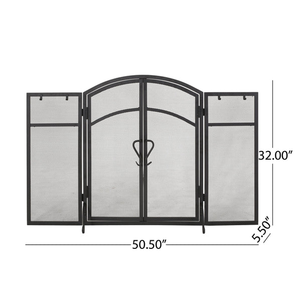 English Elm Christopher Knight Home® - FOLDING Iron Fireplace Screen with Doors & 4-Piece Tool Set, Matte Black Camelback Frame, 50.5" wide 67301.00