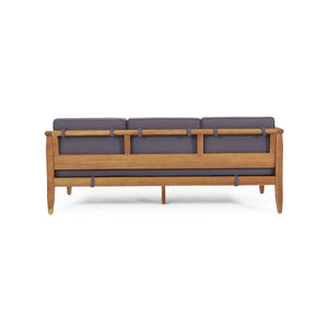 English Elm Christopher Knight Home® - ASTON Teak 3 Seater Sofa — Mid-Century Acacia Wood Frame, Slat Design & Water-Resistant Cushions 73001.00DGRY