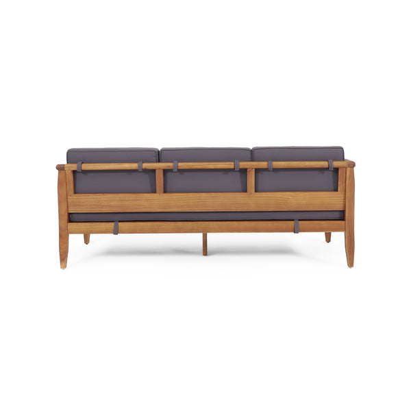 English Elm Christopher Knight Home® - ASTON Teak 3 Seater Sofa — Mid-Century Acacia Wood Frame, Slat Design & Water-Resistant Cushions 73001.00DGRY