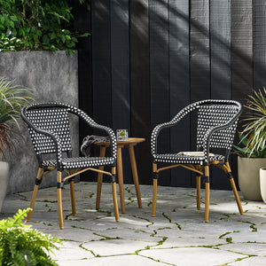 English Elm Bistro Chair Set of 2 French Country Woven Aluminum Outdoor Patio Seating Pair Black White 72906.00BLK