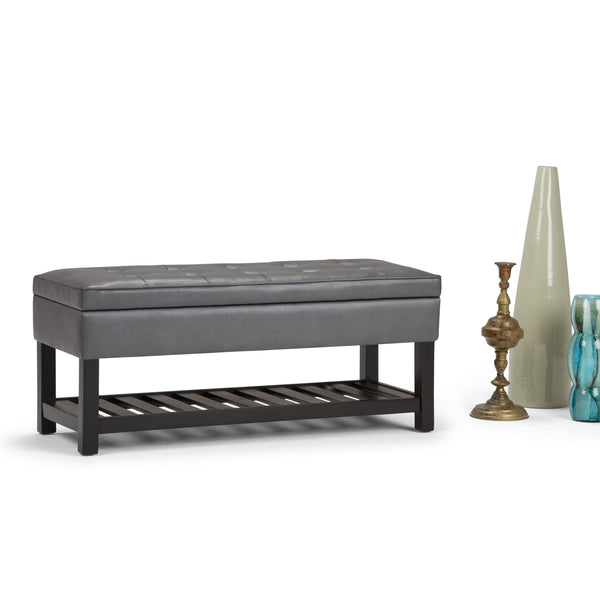 English Elm Cosmopolitan Storage Ottoman Bench - Versatile Stone Grey Faux Leather With Open Shelf & Safety Lid B136P158569