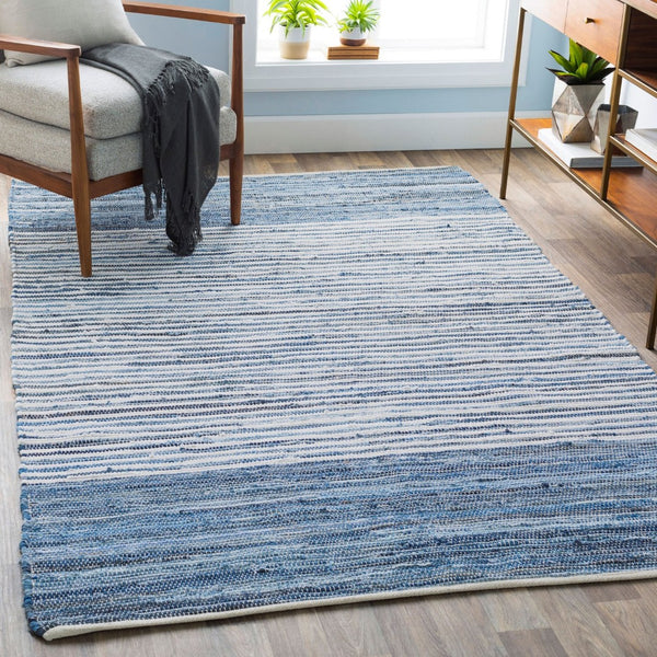 Livabliss Denim Flatweave Cotton Area Rug Hand Woven Cottage Style for Living Dining Rooms Navy, Blue 6' x 9' DNM1001-69