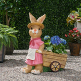 Christopher Knight Home® - Noble House - Wallen Outdoor Decorative Rabbit Planter, Pink and Brown