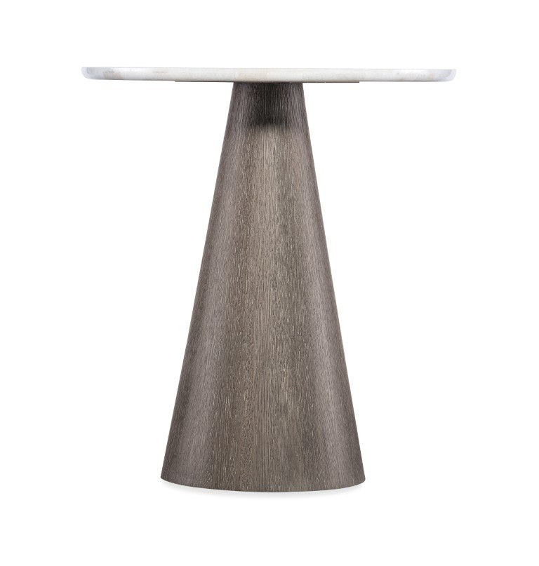Hooker Furniture Modern Mood Round Accent Table With White Marble Top And Wire‑Brushed Quartered Oak Cone Base, Durable Elegance Medium Brown 6850-80117-89