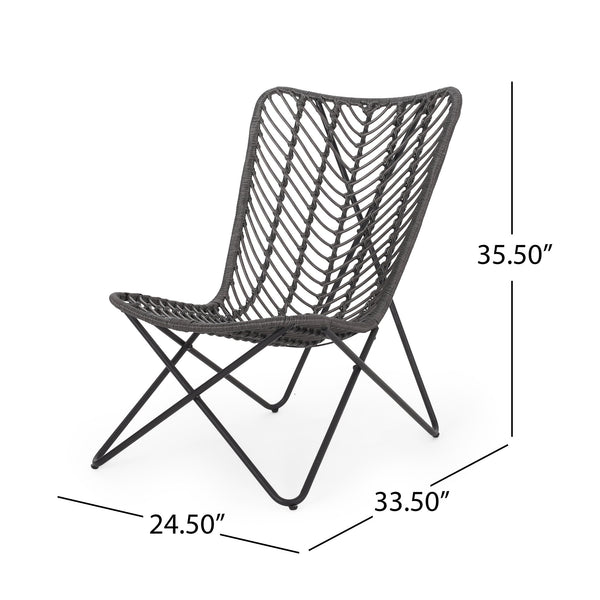 English Elm Gatlin Woven Wicker Outdoor Accent Chair Set Bohemian Curved Shell with Geometric Base 70650.00GRY