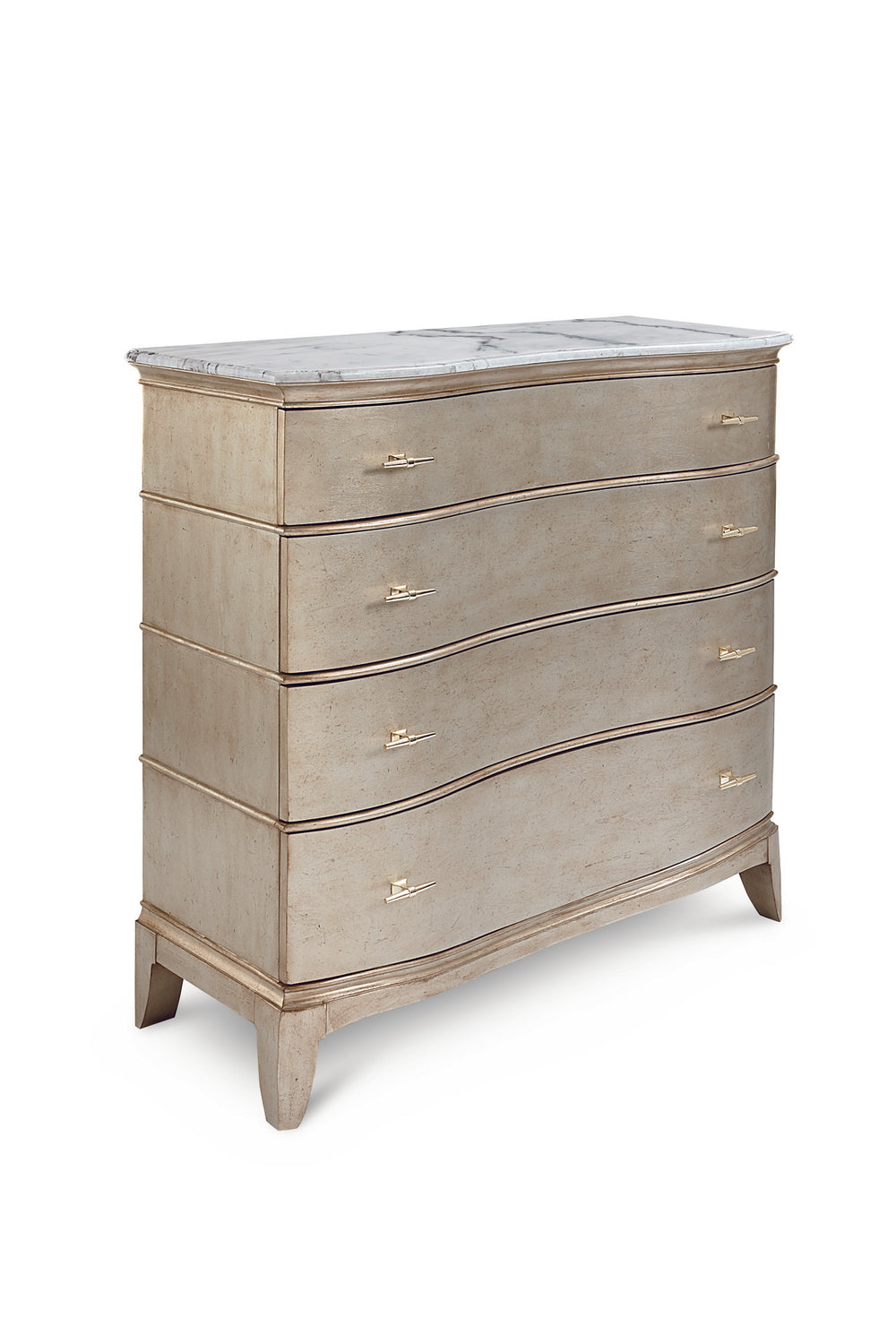 A.R.T. Furniture Starlite Media Chest: Glamorous Parawood Design With Neapolitan Marble Top & 4 Storage Drawers Silver, White Parawood Solids,Primavera Veneer,Marble,Metal 406153-2227