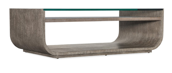 Hooker Furniture Modern Mood Rectangle Cocktail Table With Tempered Glass Top, Raffia Shelf & Diamond Oak Finish Medium Brown 6850-80410-89