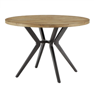 Homelegance By Top-Line Amala Wood Finish and Black Metal Base Round Dining Table Light Pine Veneer