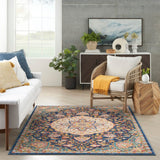 Nourison Passion PSN22 Machine Made Power-loomed Narrow Border Indoor Only Transitional Bohemian Rug Navy Multicolor, Navy Multicolor 100% Polypropylene 99446018816