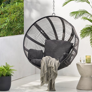 English Elm Christopher Knight Home® - WASHINGTON Therese Rope Weave Hanging Chair with 8ft Chain, Water-Resistant Cushions, Indoor/Outdoor Comfort 71223.00GBLK