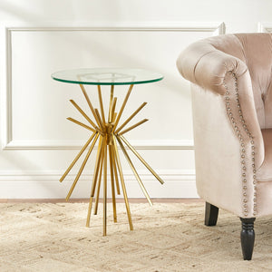 English Elm Sparkle Sunburst Iron Side Table with Tempered Glass Top Antique Glam Living Room 66964.00