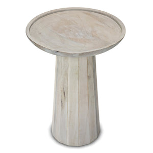 English Elm Dayton Handcrafted Wooden Accent Table with Sculptural Textured Finish — Multipurpose End or Side Table White B136P158438