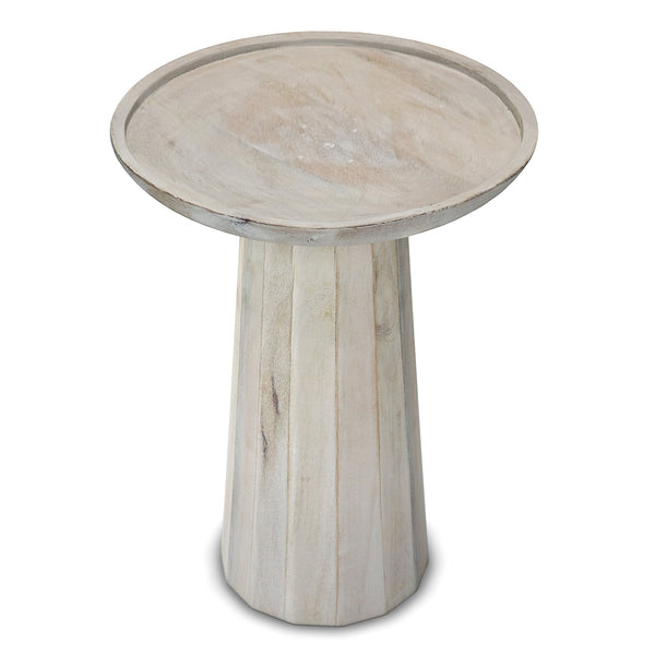 English Elm Dayton Handcrafted Wooden Accent Table with Sculptural Textured Finish — Multipurpose End or Side Table White B136P158438