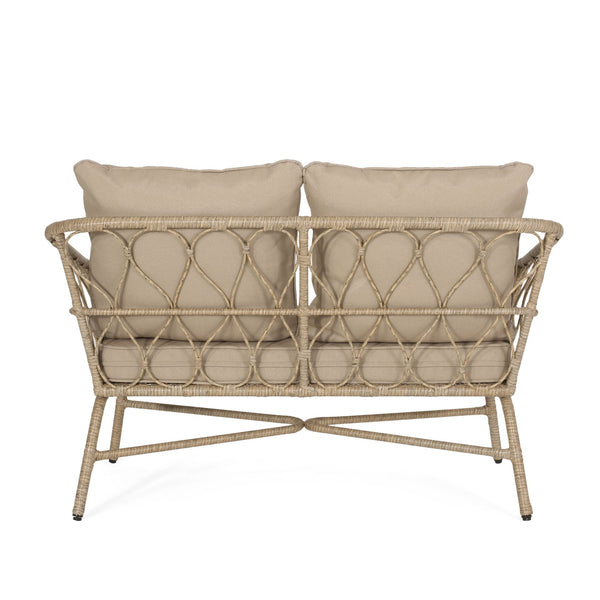 English Elm Christopher Knight Home® - BRUCE Boho Loveseat in Brown PE Rattan with Water-Resistant Cushions, Iron Frame, 600 lb Capacity 70416.00LBRN