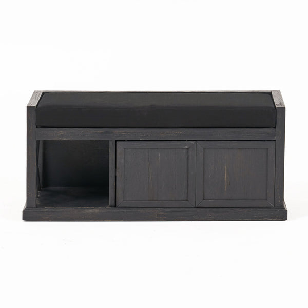 English Elm Christopher Knight Home® - Storage Bench Acacia Wood with Water-Resistant Padded Seat, Rustic X-Frame Shoe Organizer with 2 Doors and Shelves 66470.00DGRYBLK