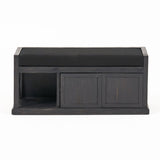 Christopher Knight Home® - Noble House - Cantebella Modern Acacia Wood Storage Bench with Cushion, Sandblast Dark Gray and Black