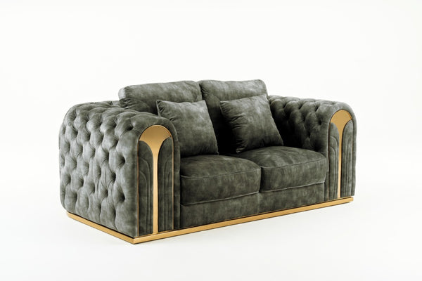 VIG Furniture Dosie Grey Velvet Loveseat With Button-Tufted Arms, Gold Steel Legs, Removable Cushions & Pillows VGBN-S-9368-LOVE-GRY