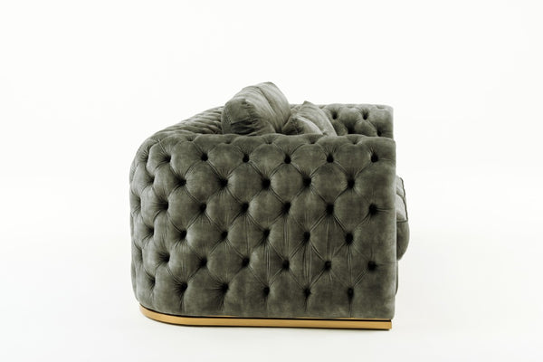 VIG Furniture Dosie Grey Velvet Loveseat With Button-Tufted Arms, Gold Steel Legs, Removable Cushions & Pillows VGBN-S-9368-LOVE-GRY