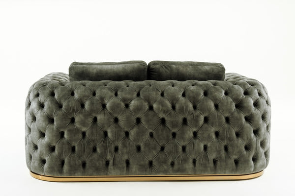 VIG Furniture Dosie Grey Velvet Loveseat With Button-Tufted Arms, Gold Steel Legs, Removable Cushions & Pillows VGBN-S-9368-LOVE-GRY