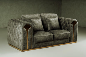 VIG Furniture Dosie Grey Velvet Loveseat With Button-Tufted Arms, Gold Steel Legs, Removable Cushions & Pillows VGBN-S-9368-LOVE-GRY