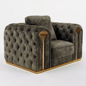 VIG Furniture Dosie Plush Grey Velvet Chair With Gold Stainless Steel Accents, Tufted Arms, Removable Back Pillow VGBN-S-9368-CHR-GRY